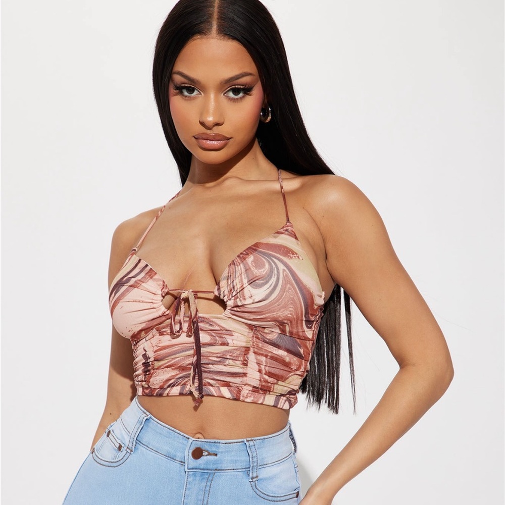 Heart Hips Brown and Cream Patterned Top